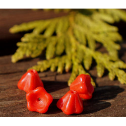 Neprůhledné Červené Bell Květina české Skleněné Korálky Flower Bead Caps Český Korálky Sklo Květina Korálky české Flower