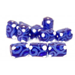 Modrá Bílá Gzhel české Sklo Ruční Lampwork Korálky Obdélník Curl Tube Korálky 16mm x 10mm 2ks