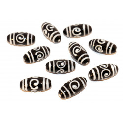 Černé Bílé české Sklo Ruční Lampwork Korálky Oválné Trubky Pruhované Korálky 22mm x 9mm 2ks