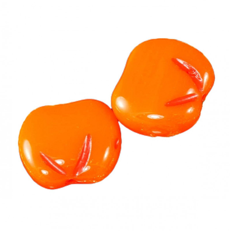 Tvarované korálky z českého skla neprůhledné, oranžové, tvar jablka ovoce podzim Halloween rozměry 11 mm x 12 mm 6 kusů