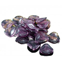 Velké ploché korálky z českého skla čiré, fialové, tvar okvětních lístků, rozměry 14 mm x 13 mm 20 kusů
