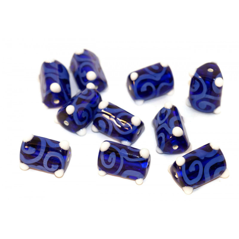 Modrá Bílá Gzhel české Sklo Ruční Lampwork Korálky Trojúhelník Trubice Curl Vánoční Korálky 16mm x 10mm 2ks