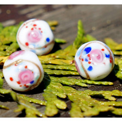 Neprůhledné Bílé Zlato Květina Vinuté Perle Grace Lampwork Korálky Pár české Ručně vyráběné Skleněné Korálky SRA Řemeslník