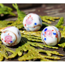 Neprůhledné Bílé Zlato Květina Vinuté Perle Grace Lampwork Korálky Pár české Ručně vyráběné Skleněné Korálky SRA Řemeslník