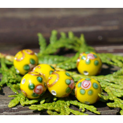 Neprůhledné Žluté Zlato Květinové Lampwork Korálky Grace Lampwork Korálky Pár české Ručně vyráběné Skleněné Korálky SRA