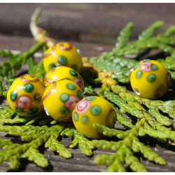 Neprůhledné Žluté Zlato Květinové Lampwork Korálky Grace Lampwork Korálky Pár české Ručně vyráběné Skleněné Korálky SRA