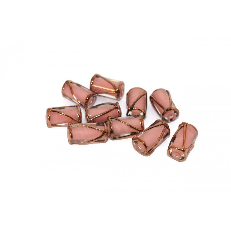 Valentýna Růžové Zlato Bronz české Skleněné Vinuté, Ruční práce Tube Korálky 16mm x 8mm 2ks