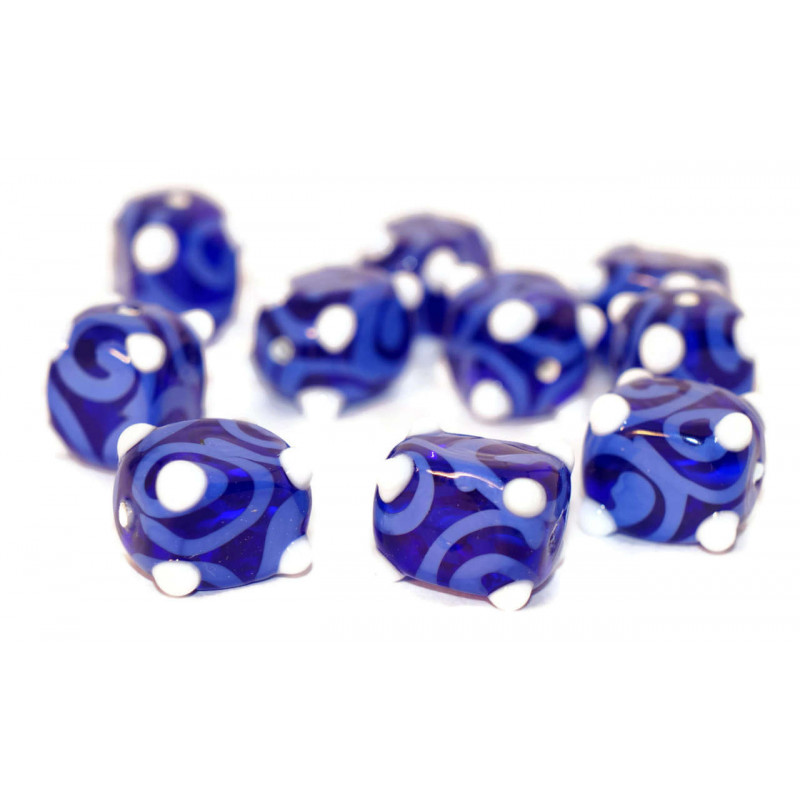 Modrá Bílá Gzhel české Sklo Ruční Lampwork Korálky Obdélník Curl Tube Korálky 13mm x 10mm 2ks