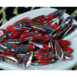 30ks Coral Red Zebra Dichroické Vitrail české Sklo Dýka Korálky Ploché List 5 mm x 16 mm