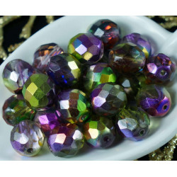 Magic Violet Green Crystal české Sklo Kolo Tváří Korálky Ohněm Leštěné 10mm 8ks