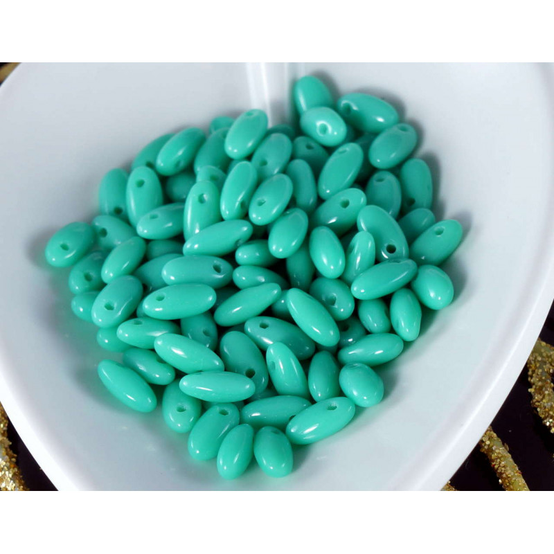 10g Jade Turquoise Rýže Rizo české Skleněné Korálky Rocaille Jeden Otvor 2, 5 mm x 6mm Cca 166pcs