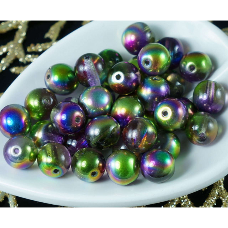 Magic Violet Green Crystal české Sklo Kulaté Korálky Ohněm Leštěné 8mm 14pcs