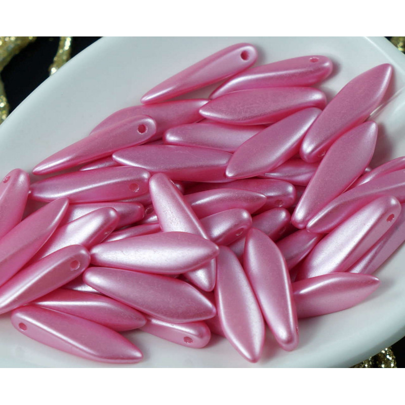 40pcs Hedvábně Pastelové Valentine Růžové české Sklo Dýka Korálky Ploché List 5 mm x 16 mm