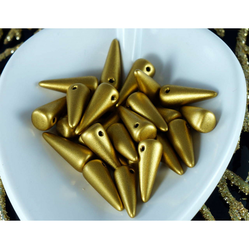 14pcs Spike Matte Metallic Aztec Gold české Skleněné Korálky Cone Drop 5 mm x 13 mm