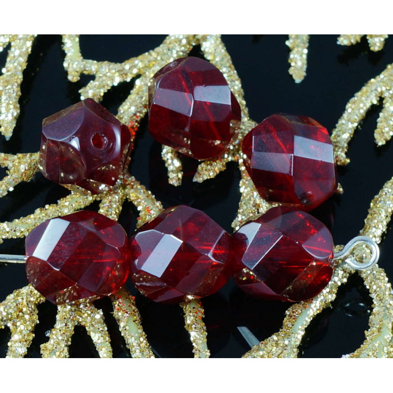 Ruby Red Crystal české Sklo Zkroucené Cut Spirála Tváří Kulaté Korálky Ohněm Leštěné 10mm 16ks