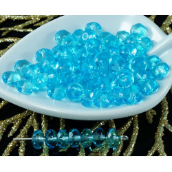 Aqua Modrá Tyrkysová Jasné české Skleněné Plošky Rondelle Korálky Rondelles Oheň Leštěný Donut 7mm x 4mm 26pcs