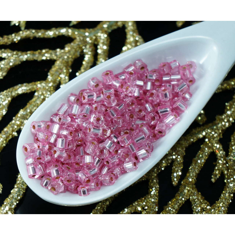 20g Valentine Pink Silver Lined české Skleněné Trubice Korálky Malé Perly PRECIOSA Rocaille Distanční 2mm