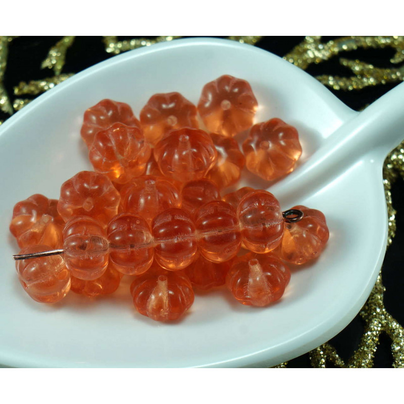 Peach Valentine Růžová Oranžová Jasné, Halloween české Sklo Rozmačkaný Meloun Korálky Ovoce Dýně na Podzim 6mm x 8mm 22pcs