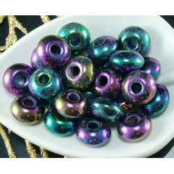 Neprůhledné Metallic Iris české Sklo Velký Otvor Prsten Korálky Pony Vrána Válec 11 mm x 6 mm 12ks