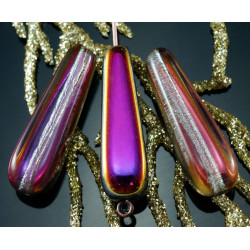 Velké Kalifornii Violet Gold Crystal Polovina české Sklo Dlouhé Slza Korálky Trubice 26mm x 7mm 6ks