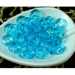 Aqua Blue Clear Flat Round české Sklo Kruh Korálky O Tvaru Velké Díry 10mm x 3mm 40pcs