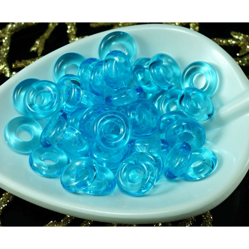 Aqua Blue Clear Flat Round české Sklo Kruh Korálky O Tvaru Velké Díry 10mm x 3mm 40pcs