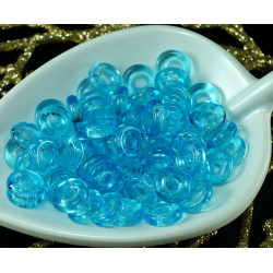 Aqua Blue Clear Flat Round české Sklo Kruh Korálky O Tvaru Velké Díry 8mm x 2, 5 mm 60ks