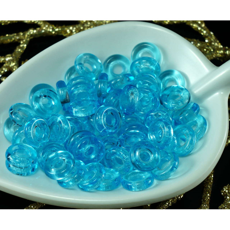 Aqua Blue Clear Flat Round české Sklo Kruh Korálky O Tvaru Velké Díry 8mm x 2, 5 mm 60ks