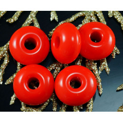 Extra Velké Opaque Coral Red české Sklo Kruh Korálky Velká Díra Pony Vrána Váleček 17mm x 9mm 4ks