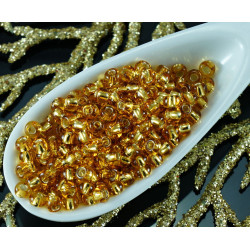 20g Žlutá Crystal Gold Silver Lined české Sklo Kulatý rokajl PRECIOSA 8/0 Perly Rocaille Distanční