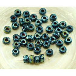 60pcs Picasso Opaque Blue české Sklo Velký Otvor Pony Kroužek Válec Crow Beads 6mm