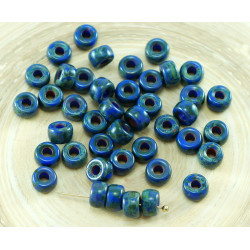 60pcs Picasso Opaque Blue české Sklo Velký Otvor Pony Kroužek Válec Crow Beads 6mm