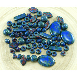 60pcs Picasso Opaque Blue české Sklo Velký Otvor Pony Kroužek Válec Crow Beads 6mm