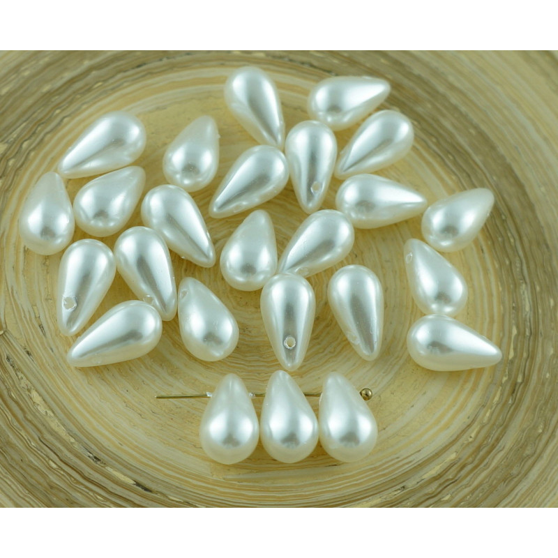 20ks Bílé Svatební Pearl Umělá Slza Tear Drop české Skleněné Korálky 12mm x 7mm