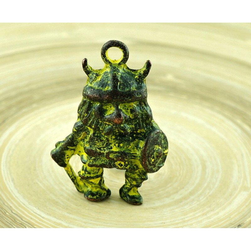 1ks Viking Trpaslík Gnome české Žlutá Patina ve Věku Mědi Přívěsek 25mm x 35mm