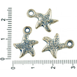 Kovový přívěsek ve tvaru mořské hvězdice starožitný stříbrný vzhled patina oboustranný, rozměry 16 mm x 12 mm 8 kusů