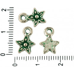 Kovový přívěsek ve tvaru hvězdičky kytičky starožitný stříbrný vzhled patina rozměry 8 mm x 12 mm 20 kusů