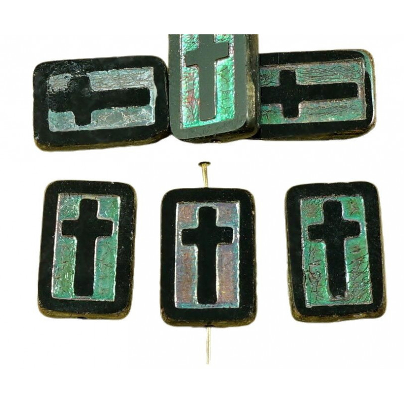 Hranaté obdélníkové korálky z českého skla kříž, krucifix náboženský symbol rozměry 11mm x 17mm 4