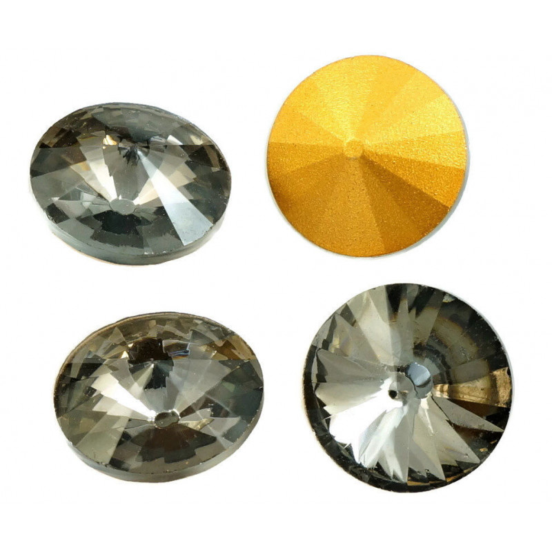 2ks Crystal Black Diamond Gold Polovina Rivoli Styl české Sklo Kámen Šatony Kamínky 18mm