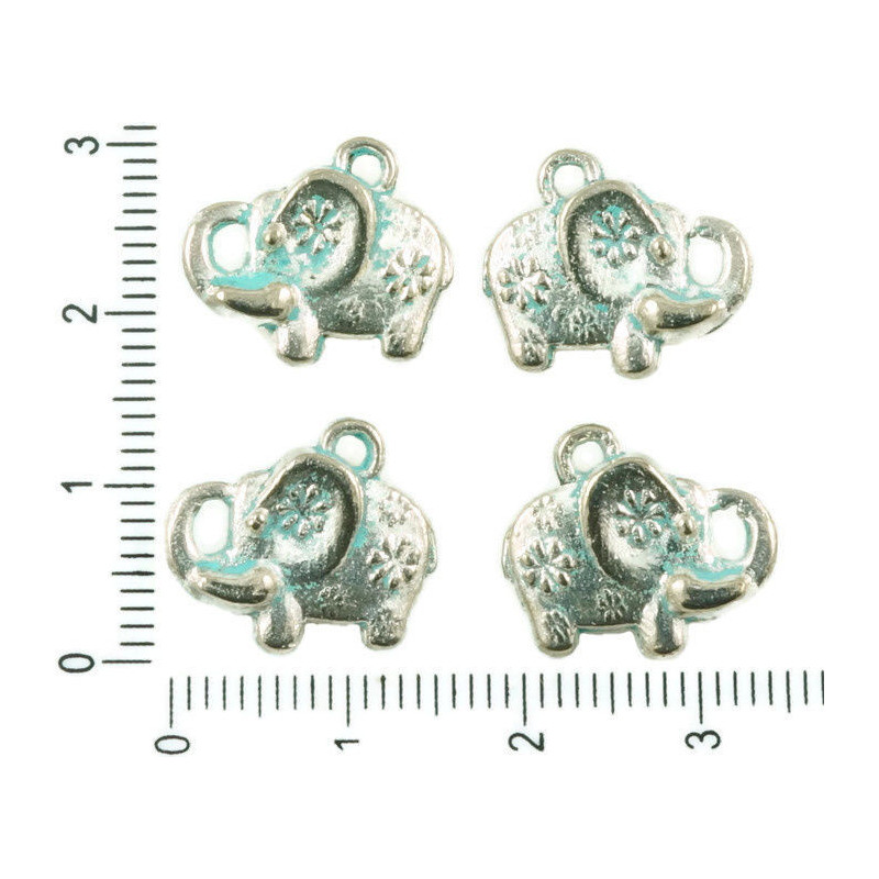 Kovový přívěsek slona starožitný stříbrný vzhled patina oboustranný, rozměry 16 mm x 14 mm 6 kusů