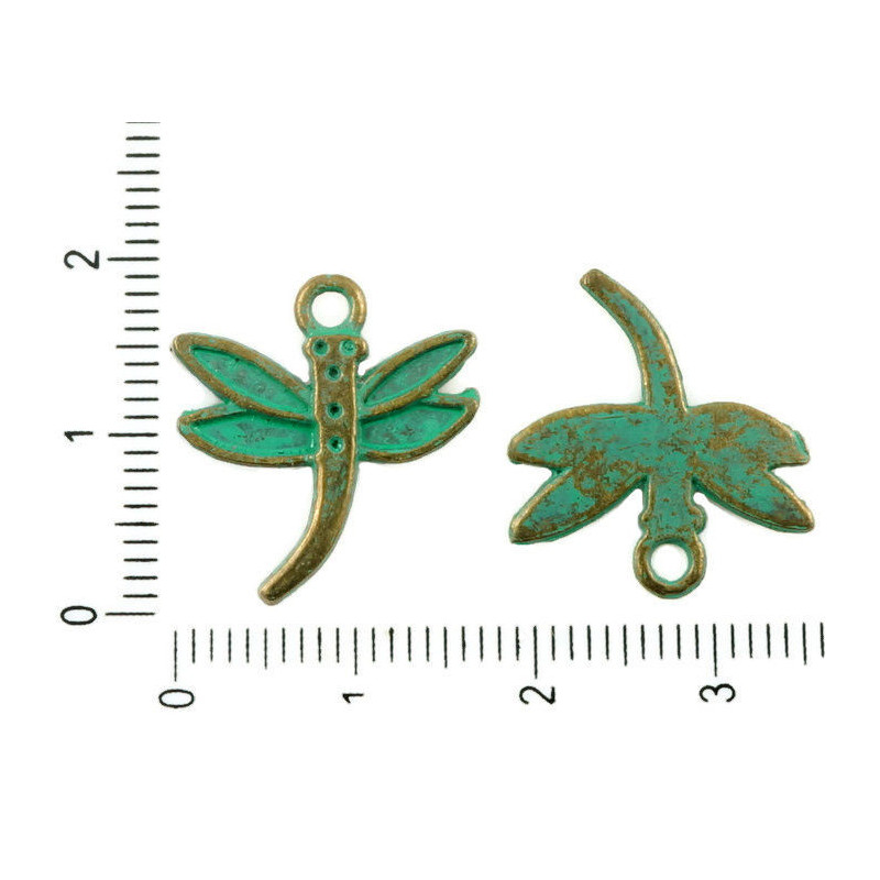 Velký kovový přívěsek bronzový starožitný vzhled patina vážky rozměry 18 mm x 19 mm 14 kusů