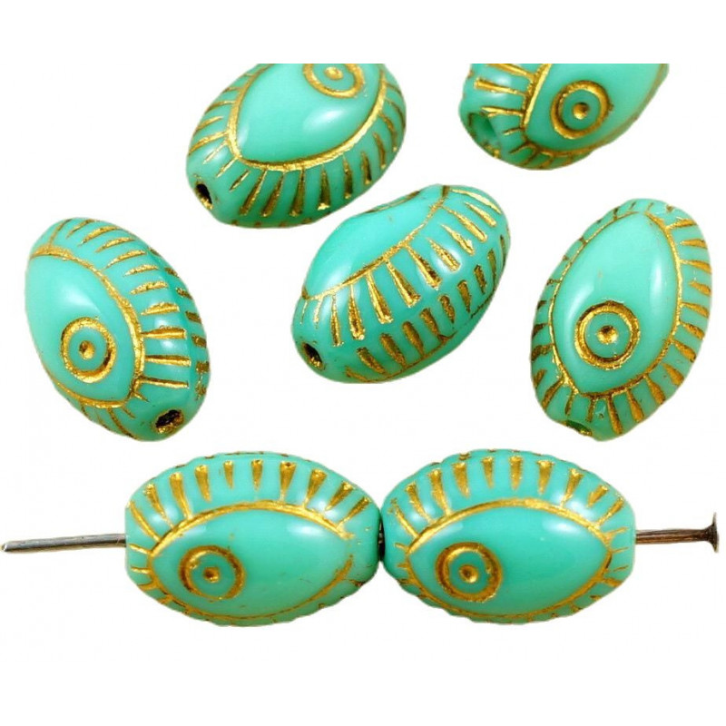 Oválné korálky neprůhledné, detaily egyptské oko talisman rozměry 13 mm x 9 mm 8 kusů