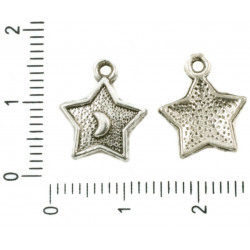 Kovový přívěsek ve tvaru hvězdičky s měsícem starožitný stříbrný vzhled rozměry 12 mm x 14 mm 14 kusů