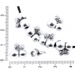 Kovové korálky kulaté, stříbrný starožitný vzhled s velkou dírkou Pandora styl tvar třešní s lístkem 11 mm x 7 mm 8 kusů