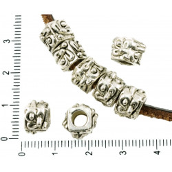 Kovové korálky stříbrný starožitný vzhled s velkou dírkou Pandora styl květinový motiv 7 mm x 11 mm 6 kusů