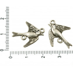 Kovový konektor ve tvaru vlaštovky stříbrný starožitný vzhled se dvěma očky rozměry 17 mm x 21 mm 10 kusů