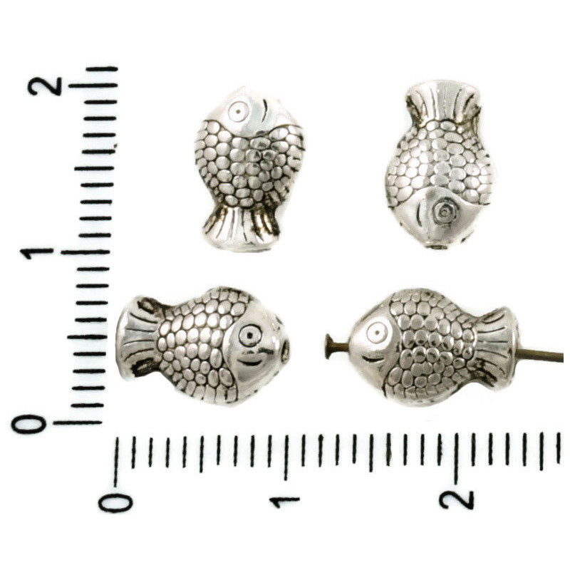 Kovové přívěsky starožitný stříbrný vzhled zvířecí motiv - ryba oboustranné, rozměry 10 mm x 7 mm 16 kusů