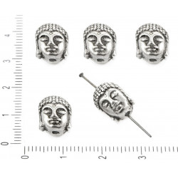 Kovové korálky ve tvaru Buddhovy hlavy stříbrné, starožitný vzhled Buddhismus Zen Guru rozměry 9 mm x 10 mm x 8 mm 4 kusy