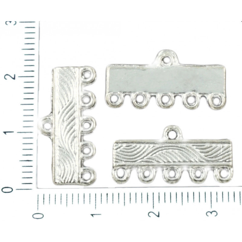 Náušnicové ramínko starožitný stříbrný vzhled obdélníkové, s šesti očky konektor náušnice 21 mm 12 kusů