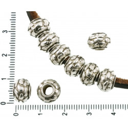 Kovové korálky kulaté, zploštělé, stříbrný starožitný vzhled s velkou dírkou Pandora styl pro tvoření, náramky 10 mm x 7 mm 8